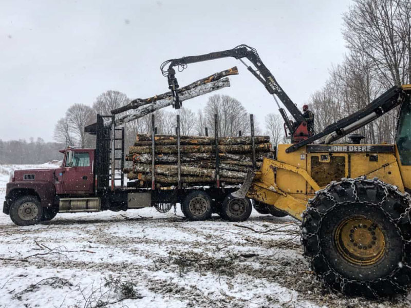 Photo of a logging truck in the winter