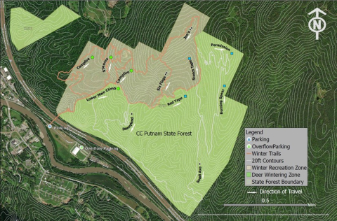 Map of winter recreation trails at Perry Hill.